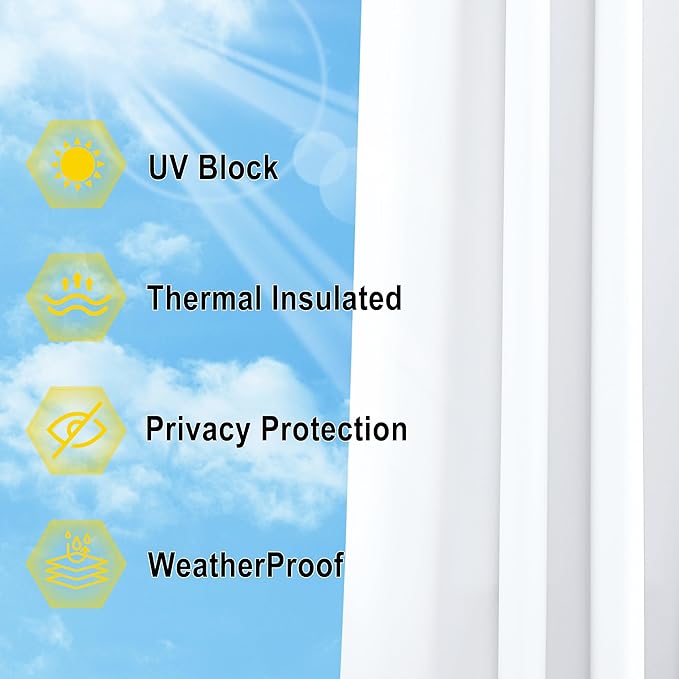 NICETOWN 2 Panels Weighted Blackout Outdoor Curtains for Patio Waterproof, Gr...