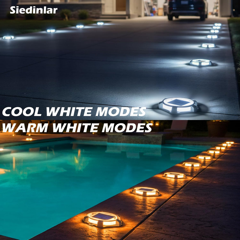 SIEDiNLAR Solar Deck Lights Outdoor 2 Modes LED, 8 Pack White/Warm Lighting