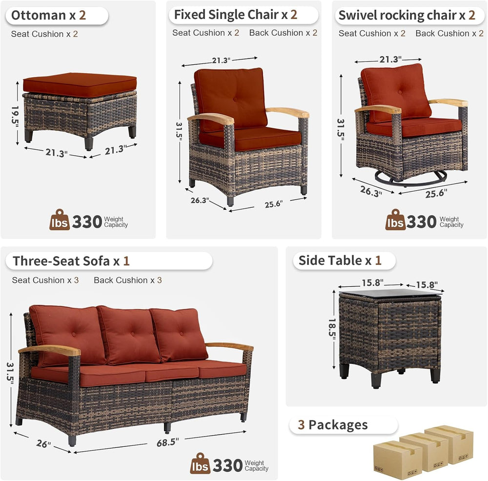 MEISSALIVVE 8 Pieces Outdoor Patio Furniture Sets, Wicker Patio Conversation ...