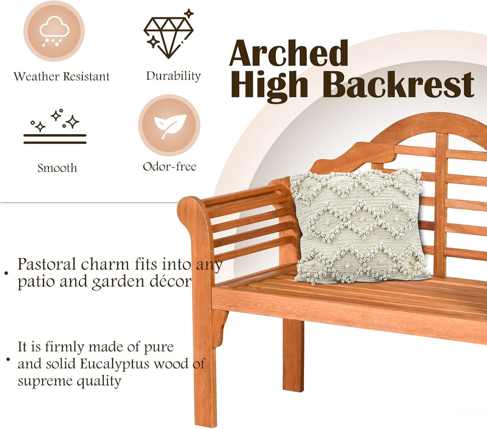 Classic Patio Loveseat Bench, Eucalyptus Wood, 4 FT, 2-Person, Foldable, Outd...