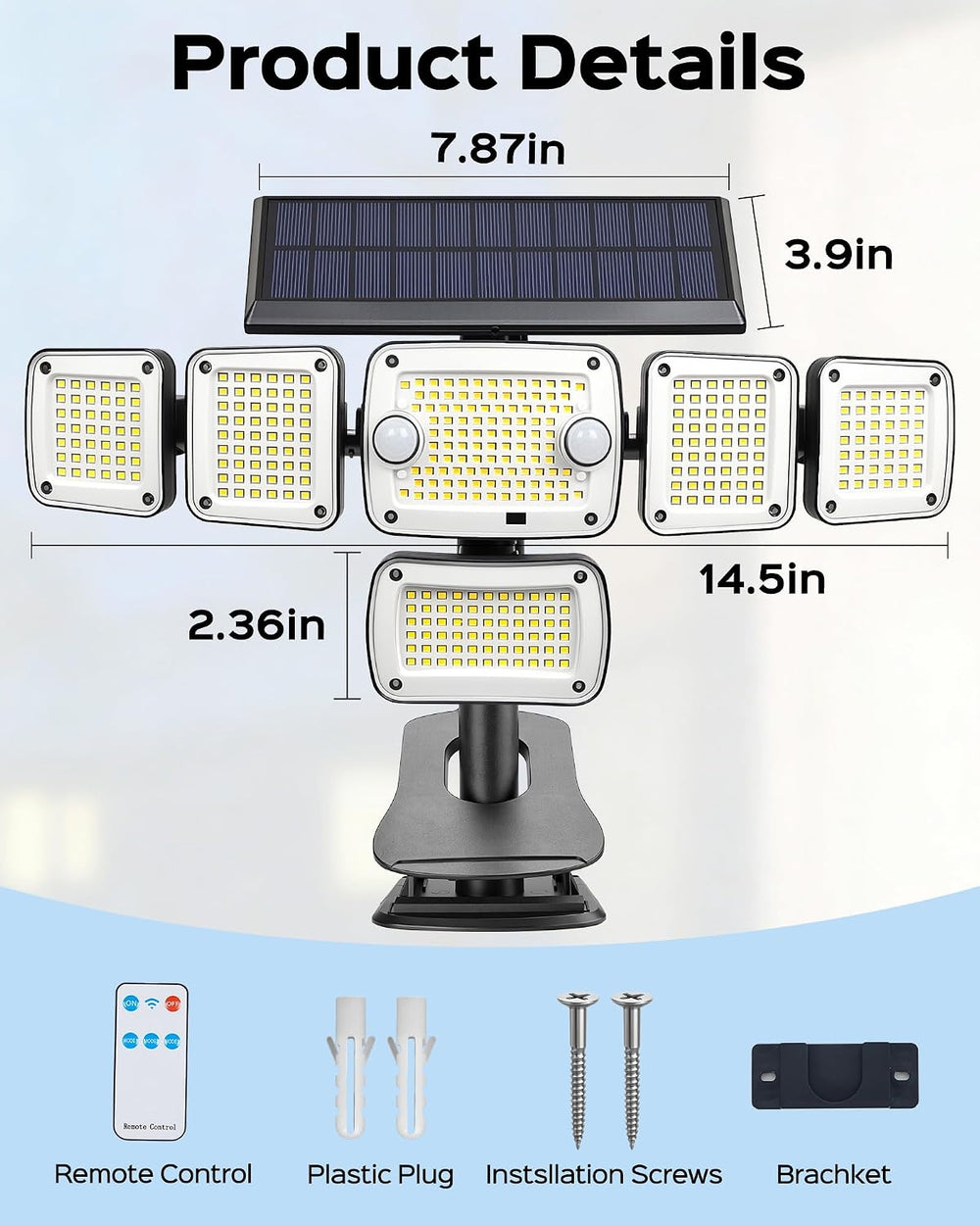 Solar Flood Lights Outdoor,5000LM Clip on Solar Lights with Motion Sensor