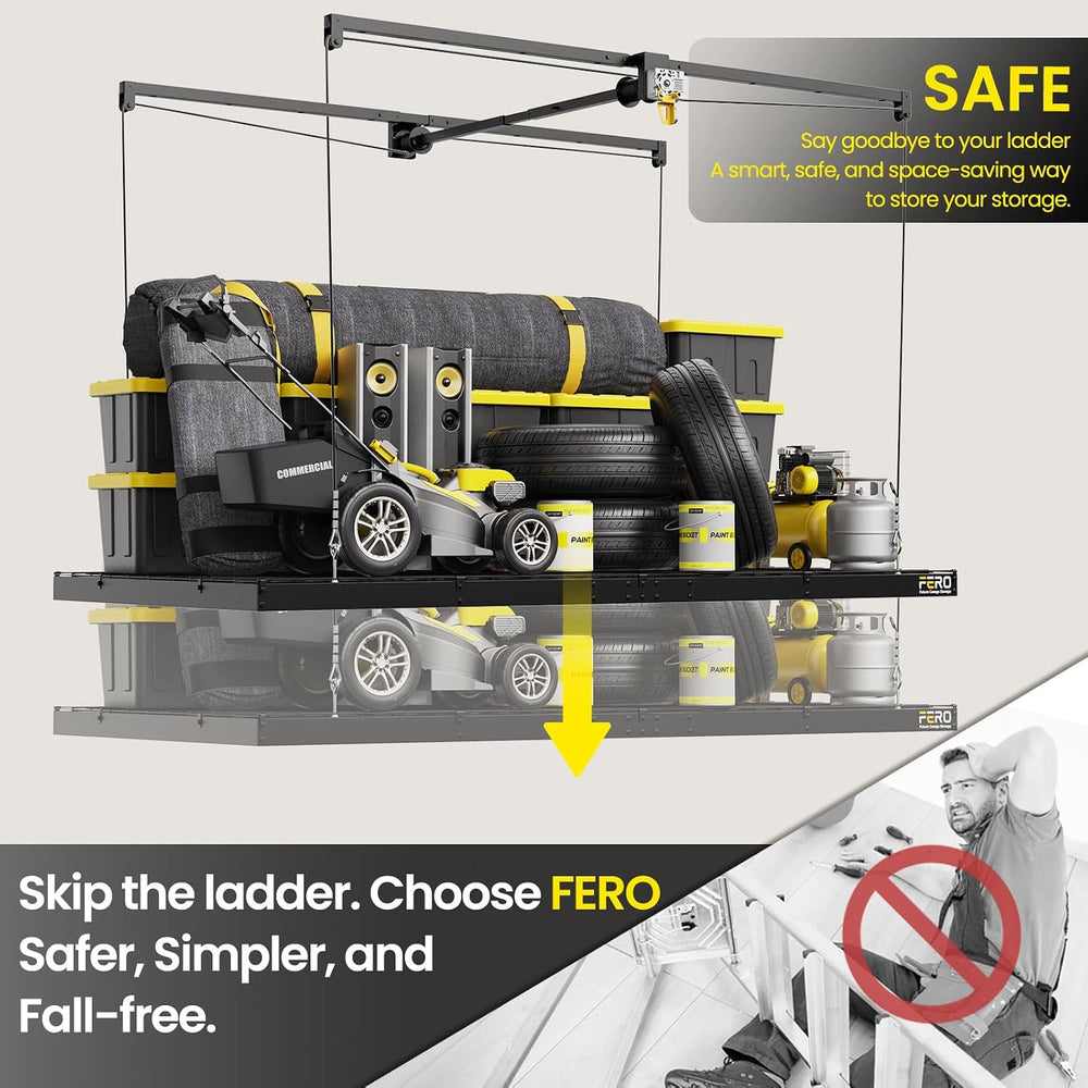 FERO Overhead Garage Storage Rack 4x8, 500 lb Heavy-Duty Capacity