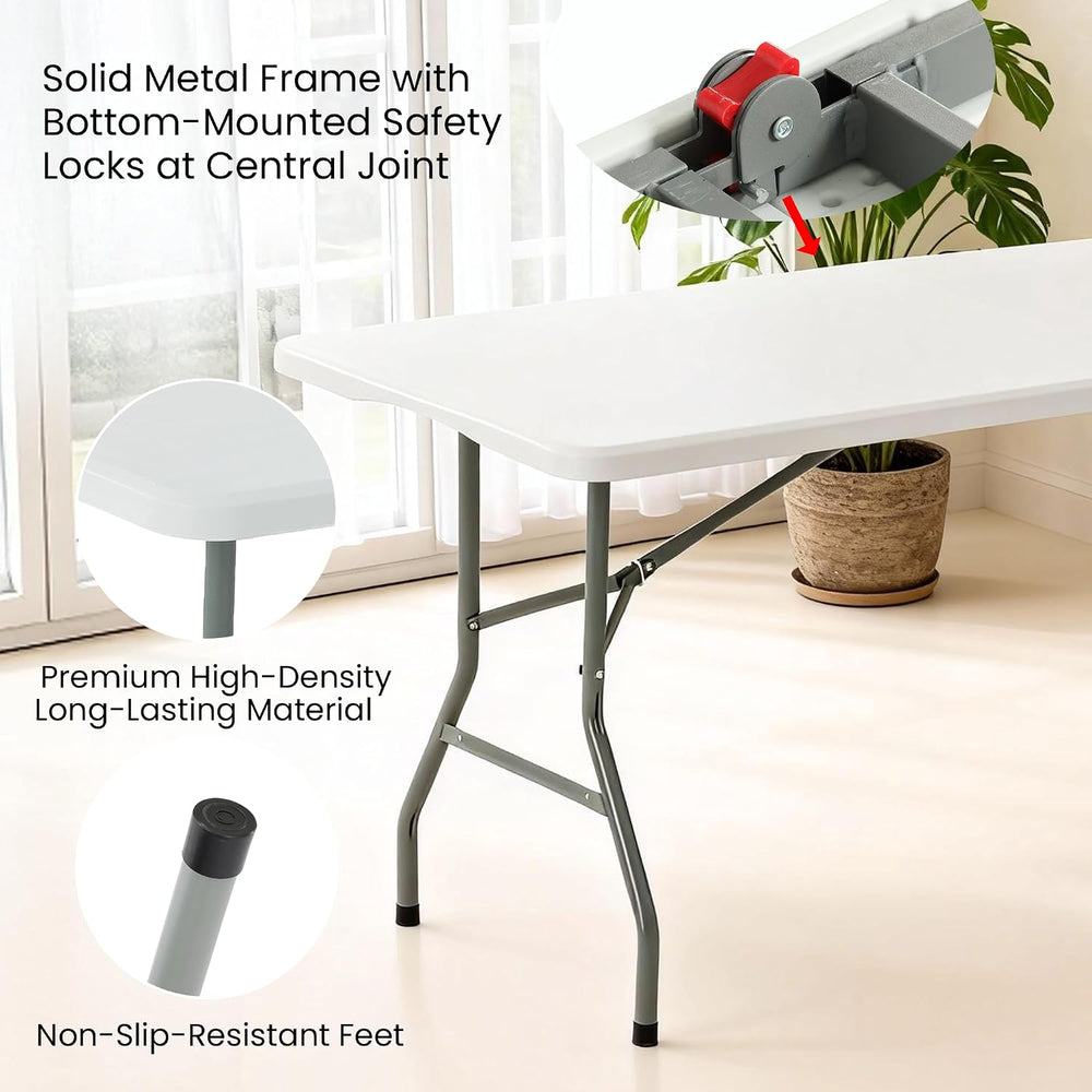 5 Pack of 6 Foot Foldable Table with Built in Handle & Steel Legs