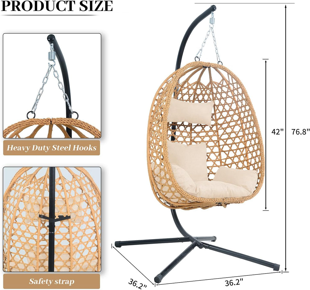 EortheX Hanging Swing Egg Chair with Stand, 350LBS Capacity, Cream