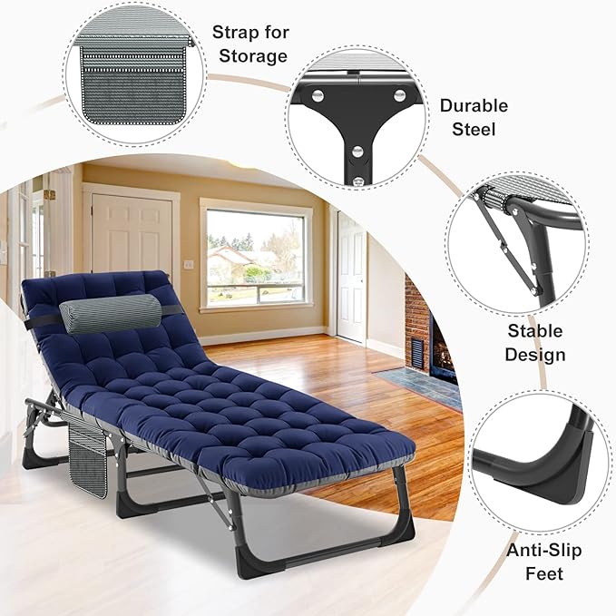 ABORON 2PK Heavy Duty Tanning Chair, 5-Gear Outdoor Folding Chaise Lounge Cha...