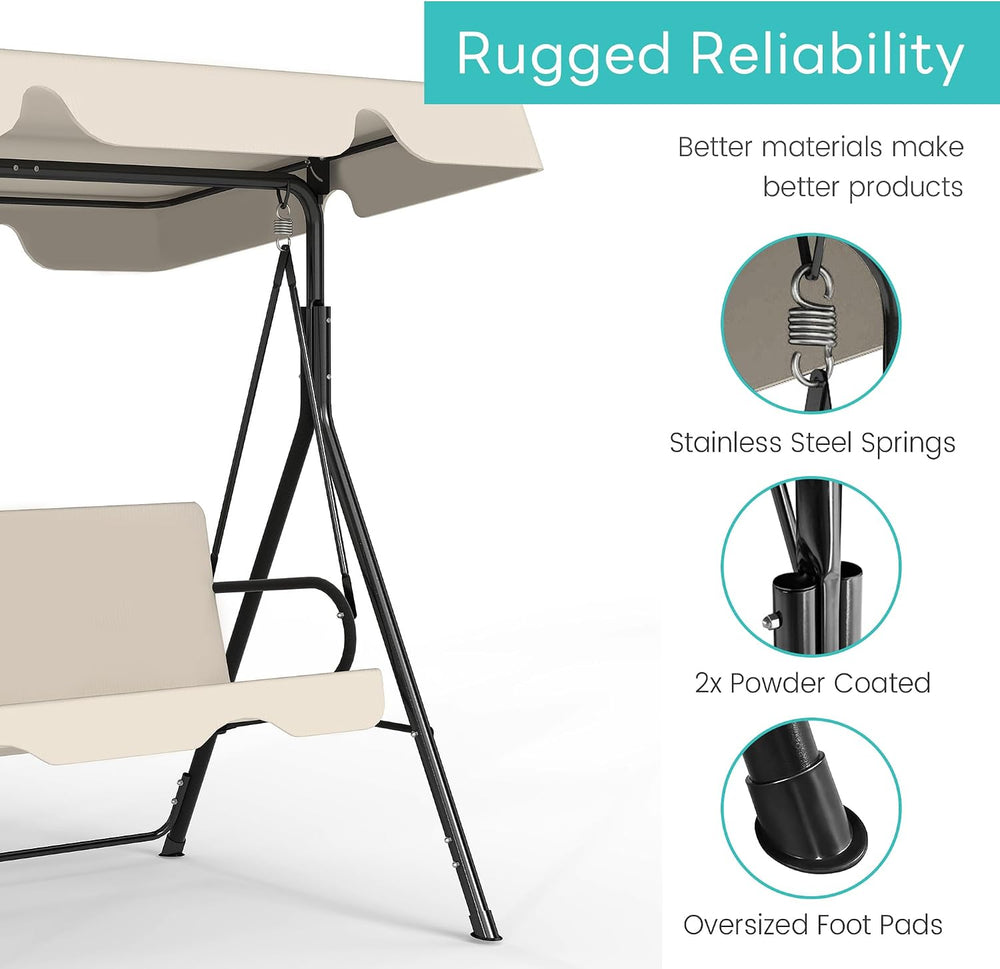 Murago Outdoor Patio Swing Chair with Adjustable Canopy, Beige