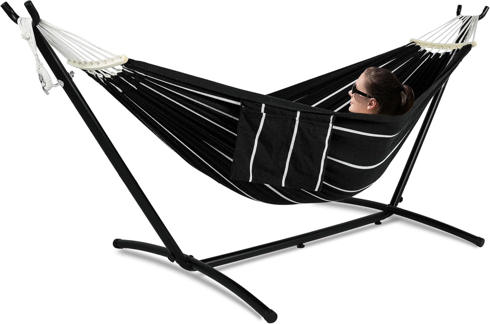 GAFETE Double Hammocks with Stand for Outside, Max 600lbs, (Darkness)