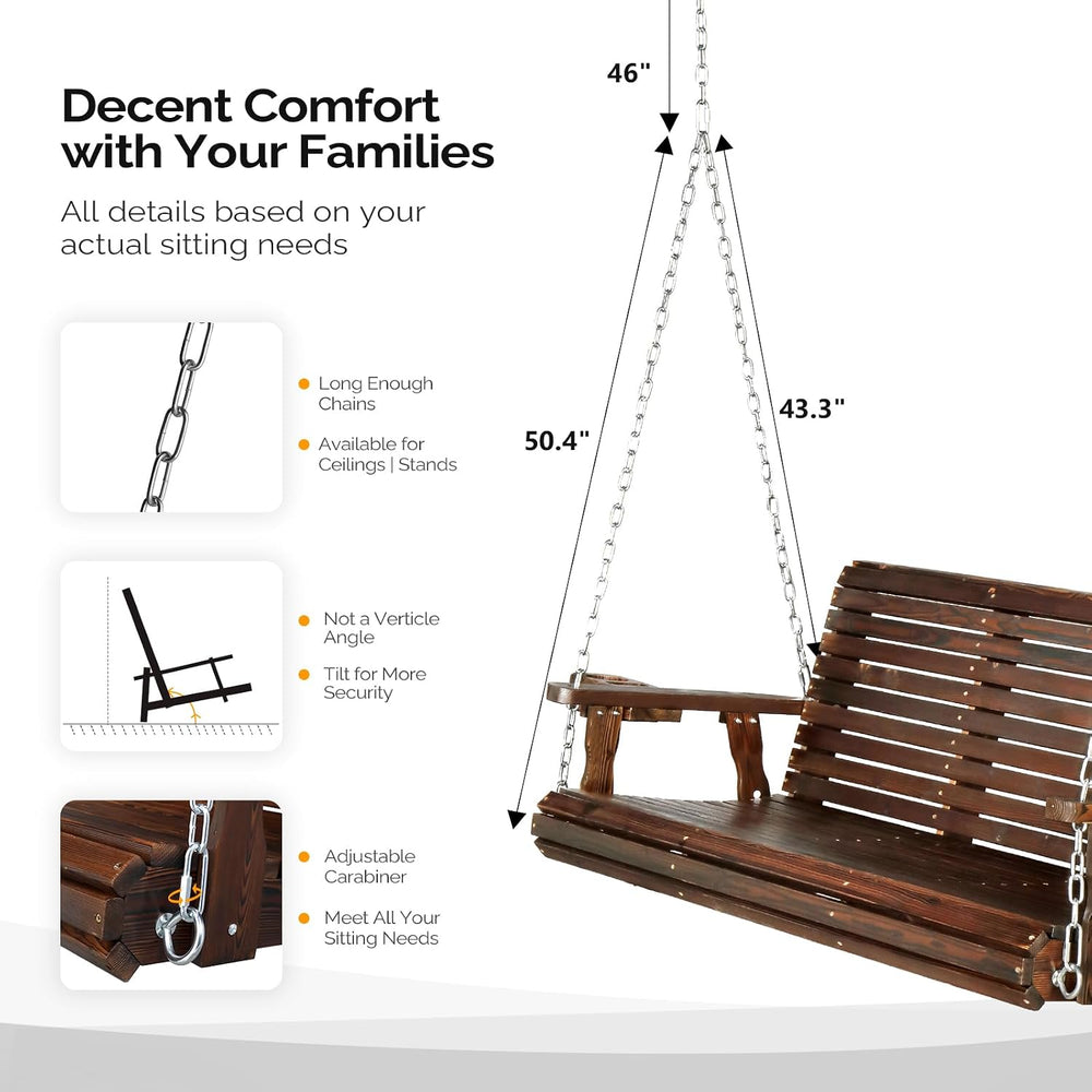 VINGLI XL 5 FT Pro Wooden Porch Swing with Cup Holders, 880 LBS, Rustic