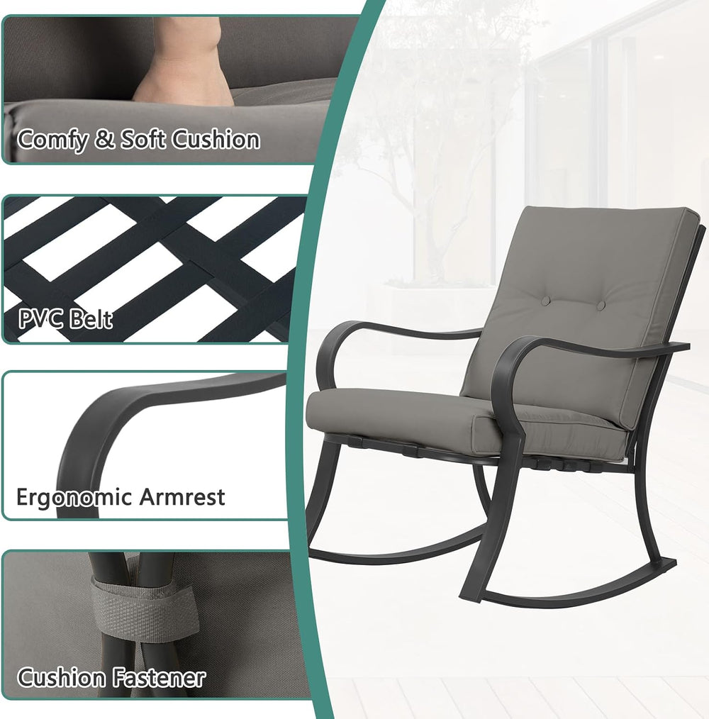 3 PCS Outdoor Rocking Chair Set for Patio, Outdoor Rocking Chair with Cushion...