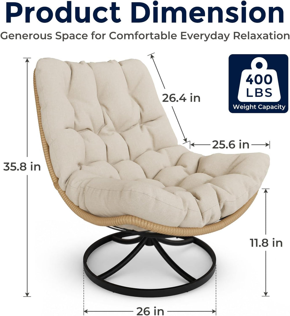 Outdoor Wicker Swivel Chair, 360° Rotating Patio Chair, Oatmeal