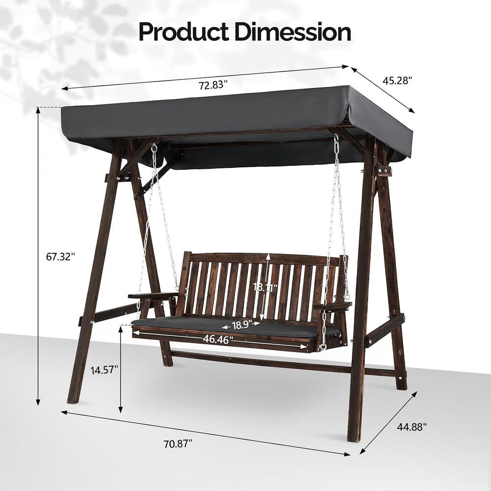 VINGLI 4FT Heavy Duty Wooden Porch Swing with Stand and Canopy, Rustic