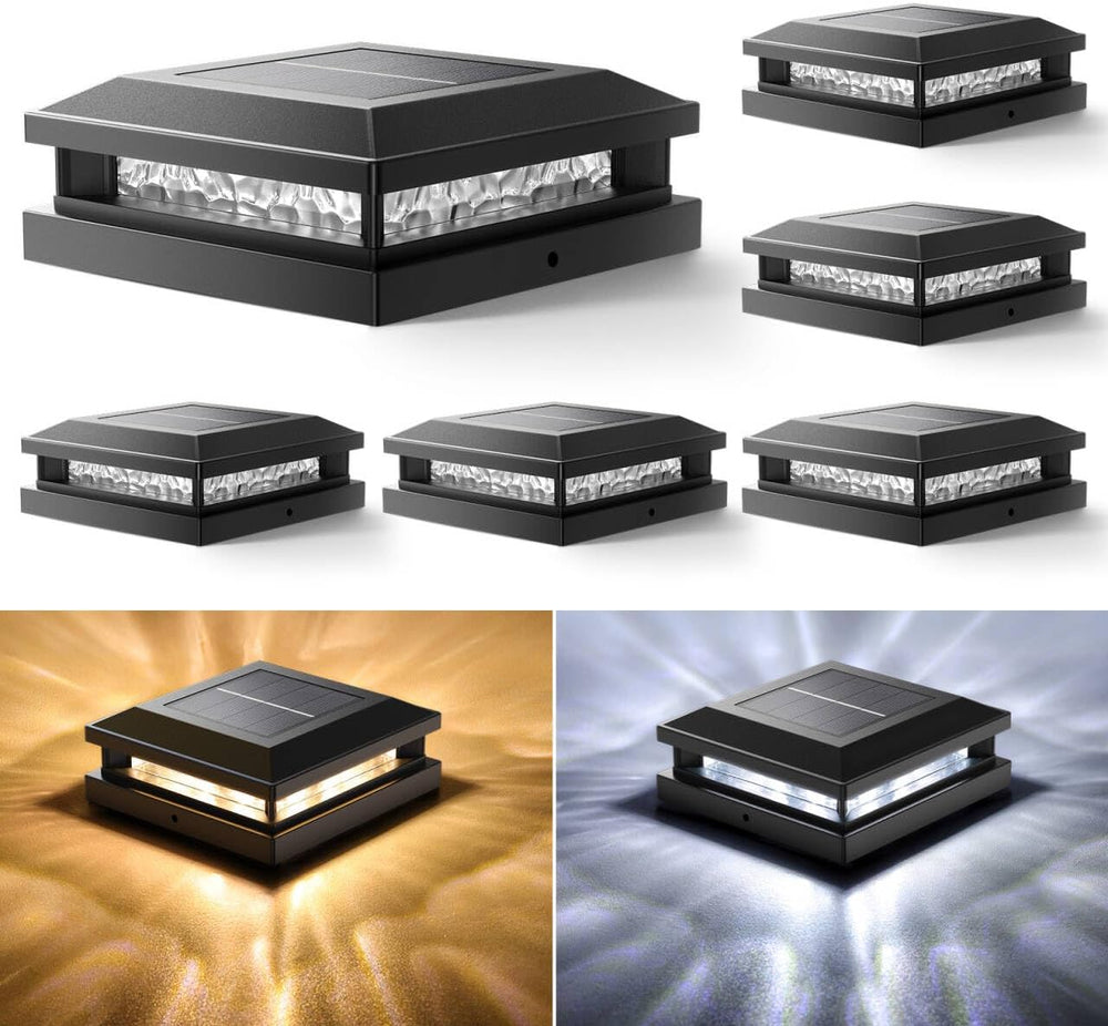 Bosceos Solar Post Cap Lights 6-Pack for 4x4 4.5x4.5 5x5 Posts, Black