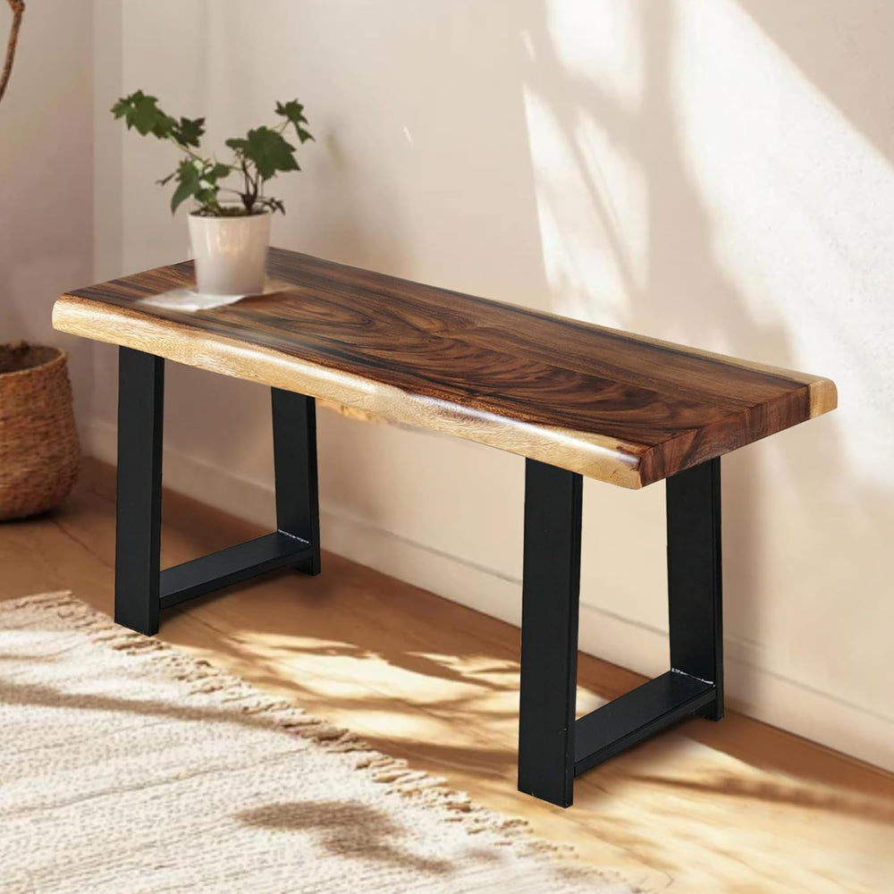 Rustic Live Edge Natural Solid Wood Bench 32" x 14" x 17" Height