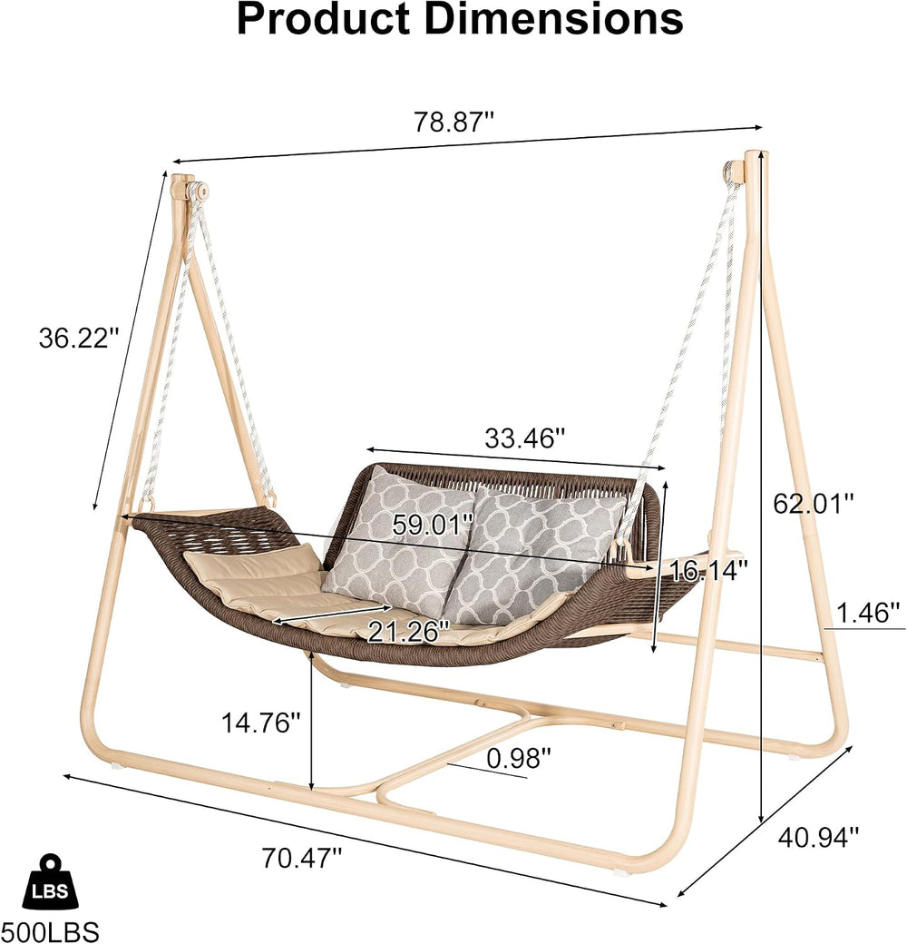 PURPLE LEAF 2-Seat Porch Swing with Stand Hanging Hammock Chair, Grey
