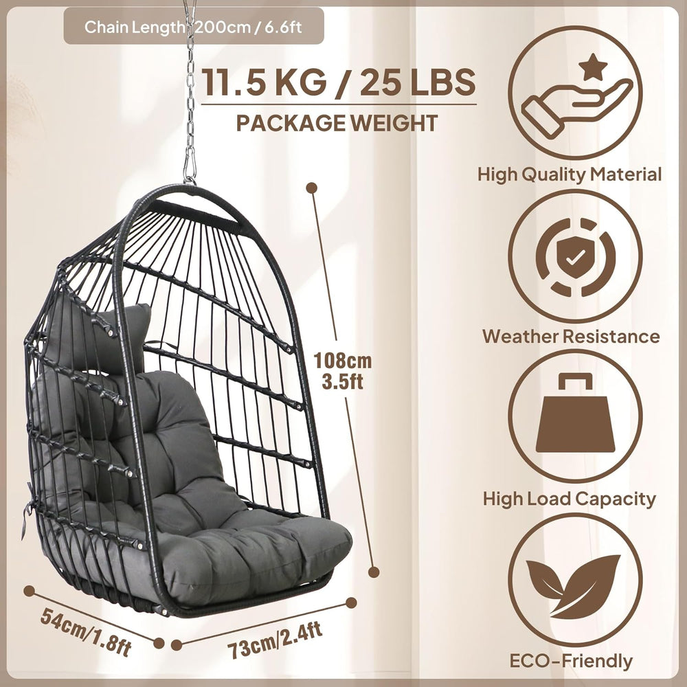 Chihee Egg Chair Foldable Wicker Rattan Hanging Swing Chairs Indoor Outdoor P...