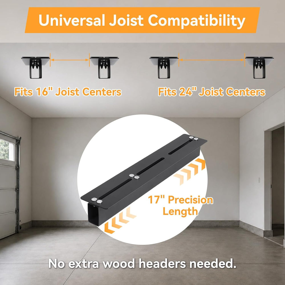 Garage Ceiling Storage Racks for 6 Bins, 17" Heavy Duty Steel Rails, Ove...