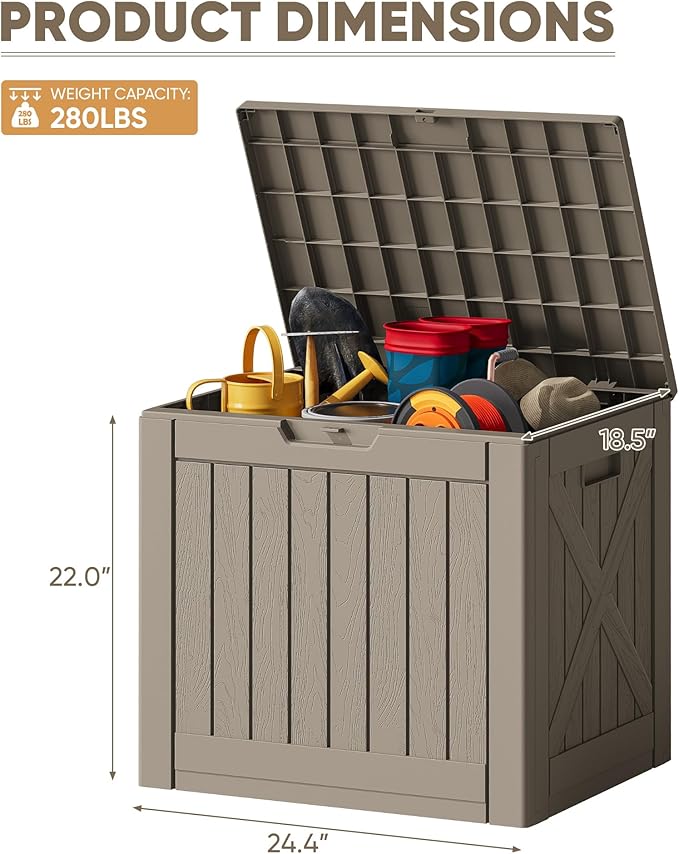 JUMMICO 42 Gallon Deck Box Waterproof, Resin Outdoor Storage Box with Side Ha...