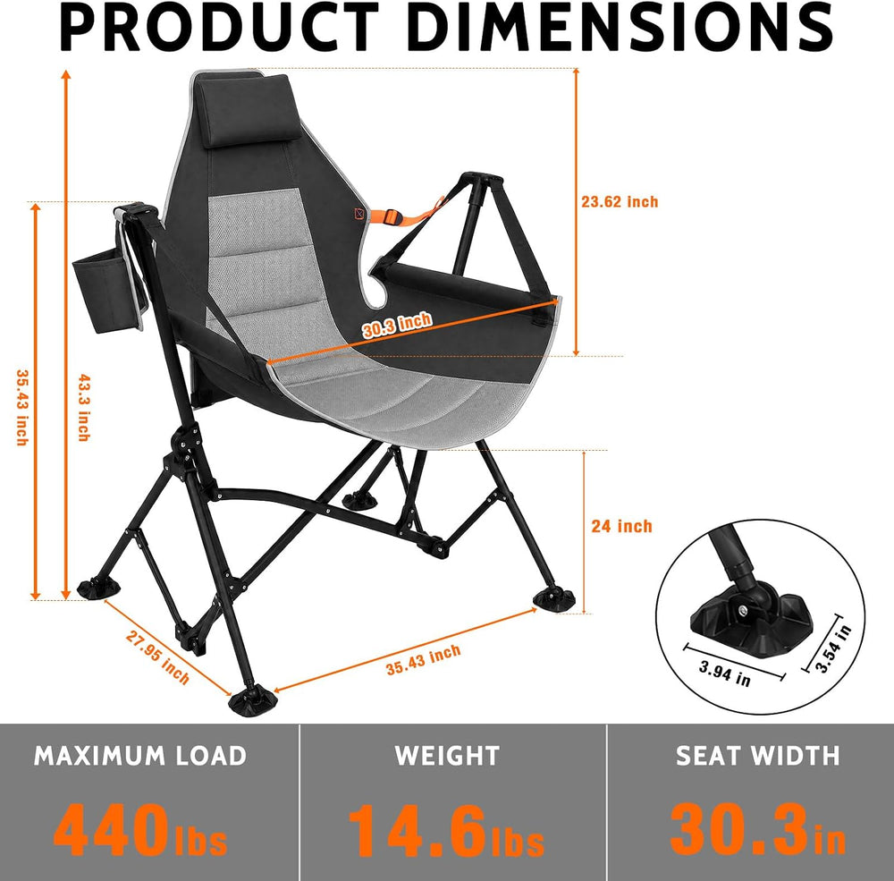 Romswi 1 Pcs Hammock Chair, Oversized Portable Folding Swinging Chair with Ad...