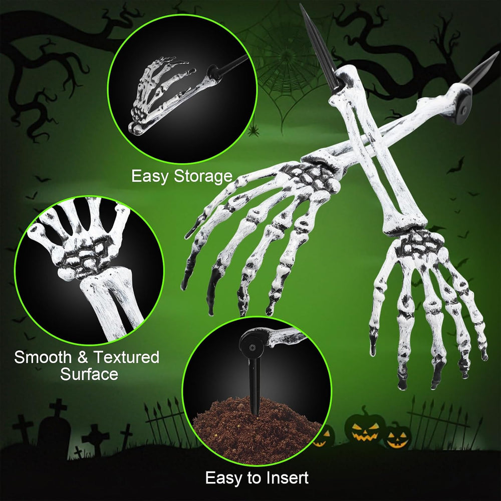 Wonderjune 10 Pcs Skeleton Hands Stakes Halloween Yard Decor,Black White