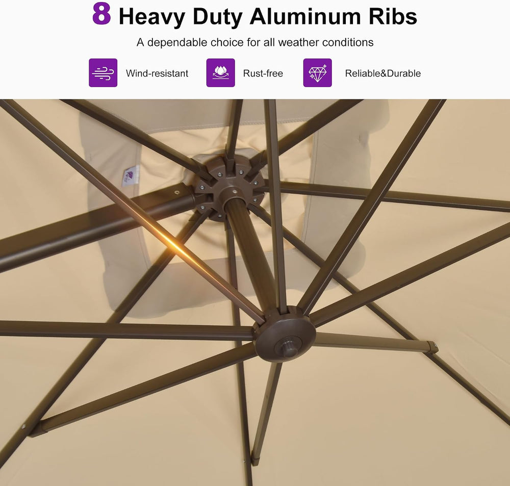 PURPLE LEAF Cantilever Umbrella with Base 8' X 8' Bronze, Beige