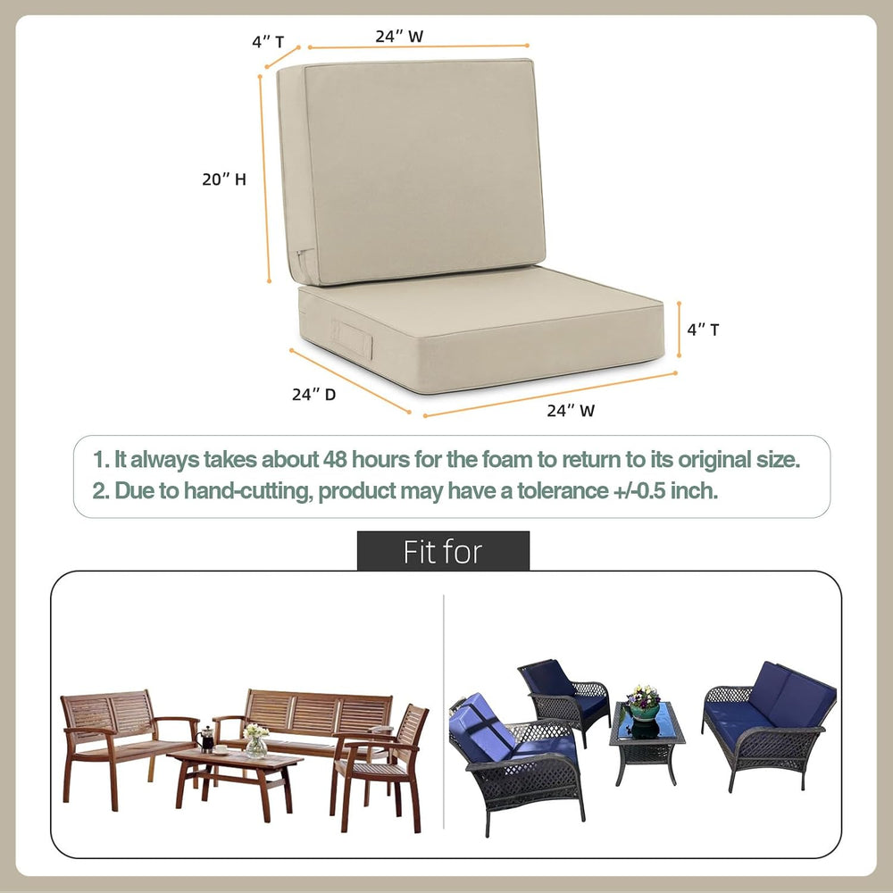 Favoyard Deep Seat Patio Cushion Set 24 x 24 Inch Waterproof Outdoor Chair Cu...