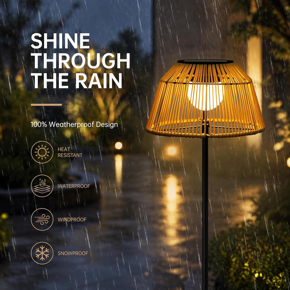 Solar Outdoor Floor Lamp with Rattan Shade, 3 Height Options
