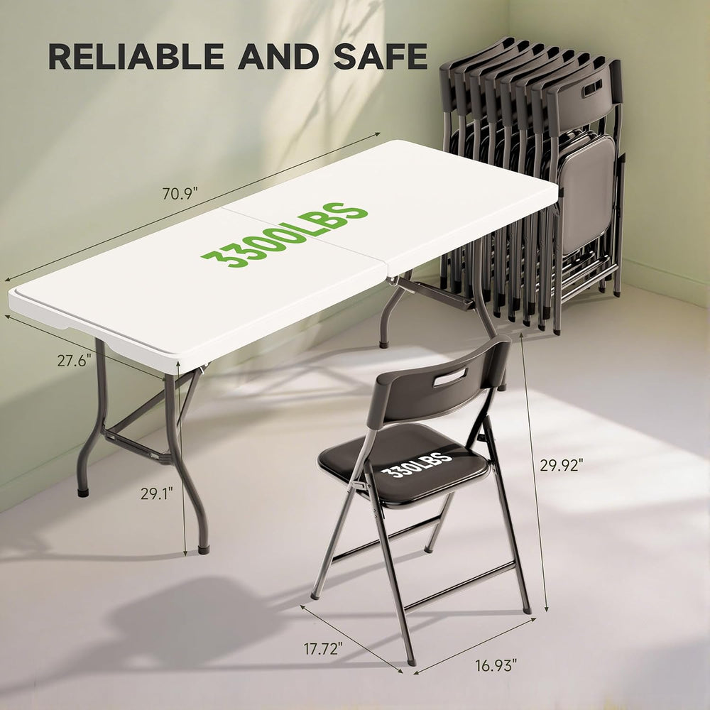Portable 6-Piece Folding Table and Chairs Set – Heavy-Duty 6ft Camping & ...