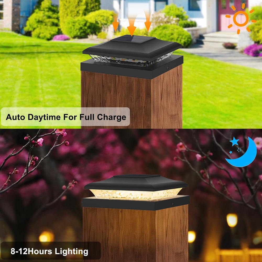 Black Solar Post Cap Lights, Fits 5x5 5.5x5.5 6x6 Posts, 6 Pack