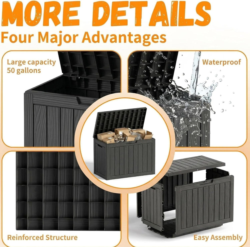 50Gal Outdoor Storage Box Anti-Theft Delivery Box Lockable Deck Box