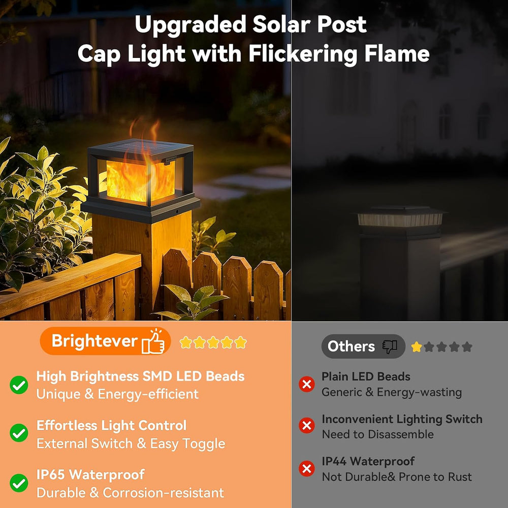 Brightever 4x4 Solar Flame Post Lights Outdoor, 12 Pack Post Solar Lights