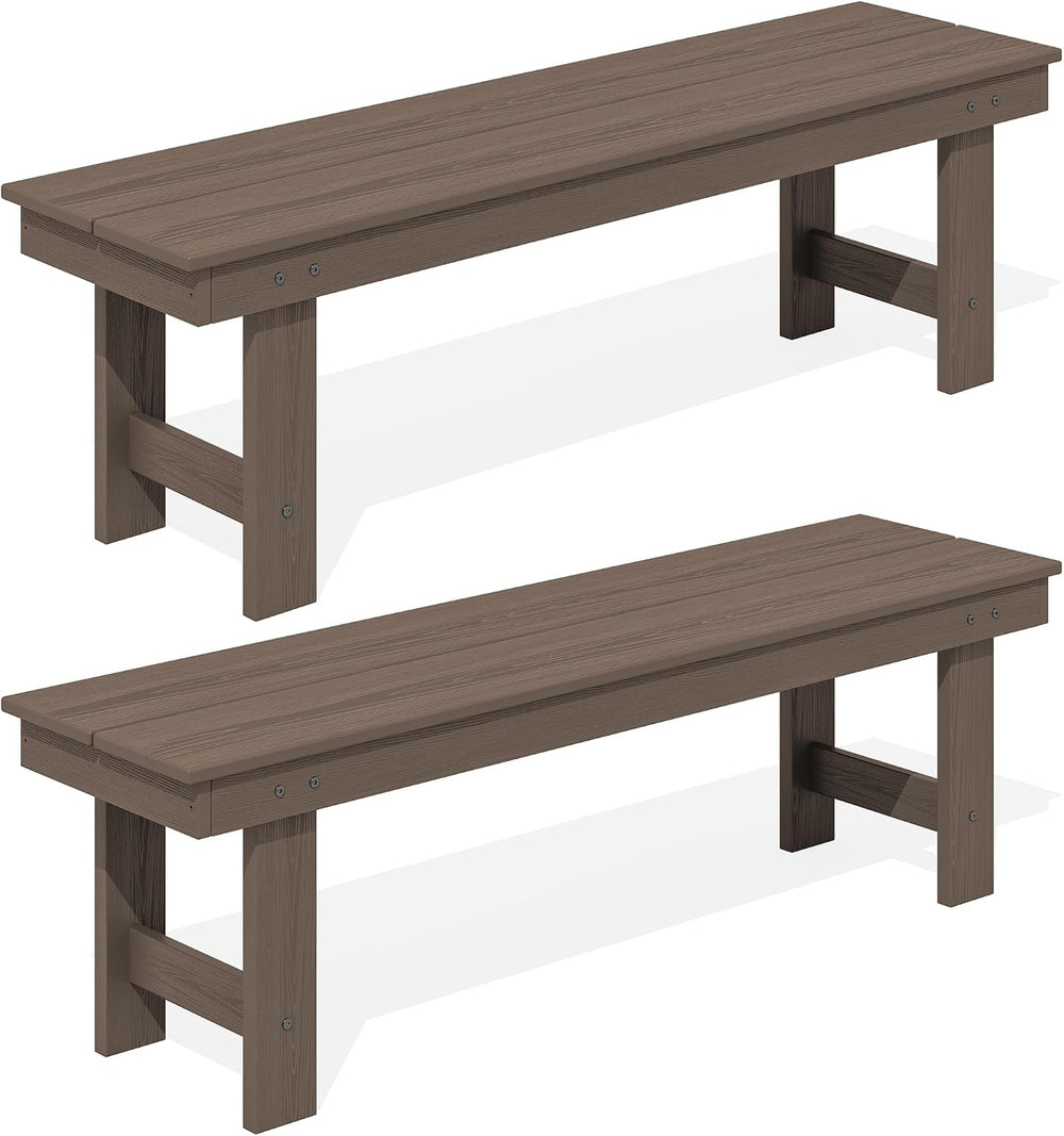 SERWALL 2-Person Backless Outdoor Bench 56 Inches, Coffee, 2 Pack