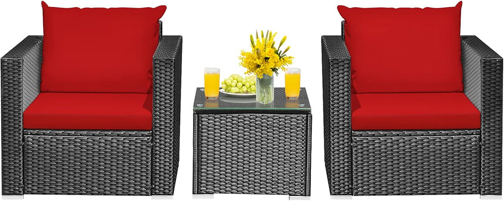 HAPPYGRILL 3 Piece Patio Furniture Set Rattan Wicker Patio Conversation Set w...