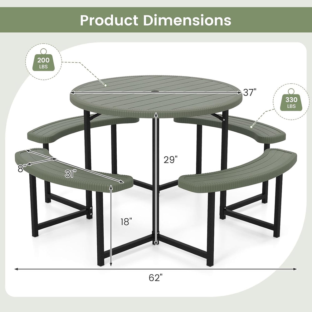 Tangkula 8 Person Round Picnic Table with 4 Benches