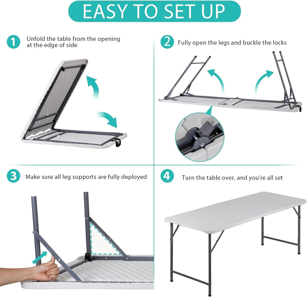 SUPER DEAL Upgraded 6FT Folding Picnic Table for Outdoor, Portable Fold-in-Ha...