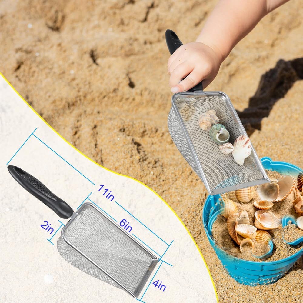 Beach Sand Sifter, 3 Beach Sifting Sand Telescoping Pole Sets with Scoops, Ba...