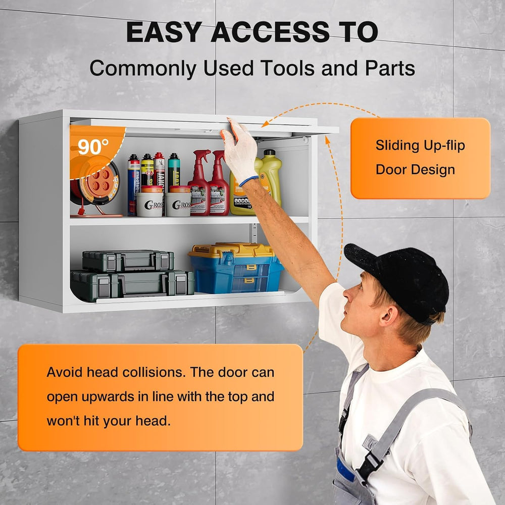 Metal Wall Cabinet with Locking Door and Shelf, Hanging Garage Cabinets with ...