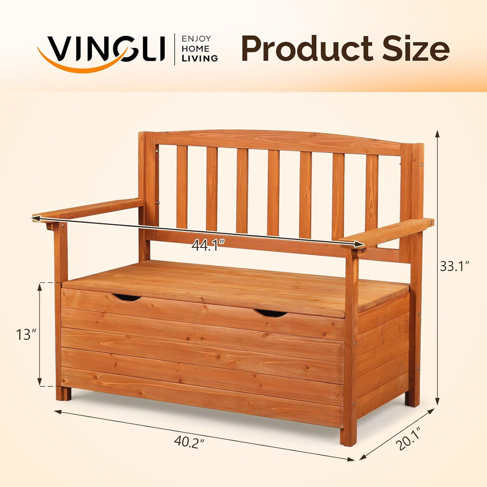 VINGLI Outdoor Storage Bench, Large Wood Deck Box with Seating, Weatherproof ...