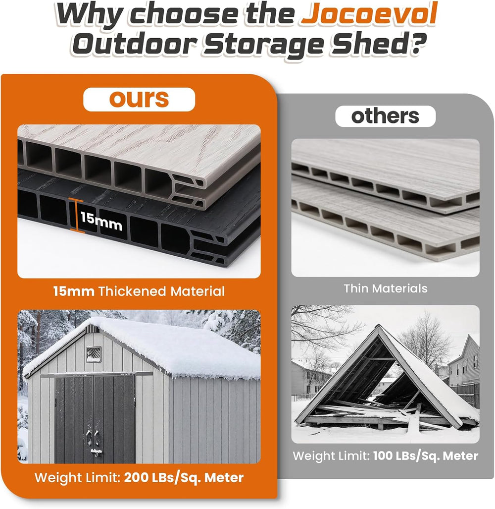 Jocoevol Heavy Duty Storage Shed, 8x10FT Resin Outdoor Shed for Backyard