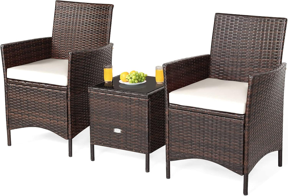 3 Pieces Patio Furniture Set, Wicker Outdoor Furniture with Water-Resistant C...