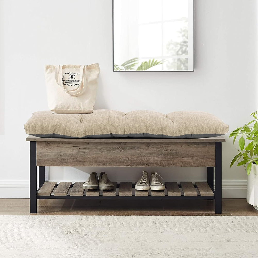 baibu 42In Indoor Non-Slip Bench Cushion with Ties, 42 x 15 x 3 Inch, Beige