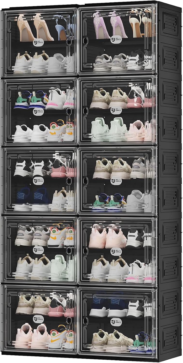 Black Shoe Storage Cabinet for 40 Pairs with Magnetic Clear Doors