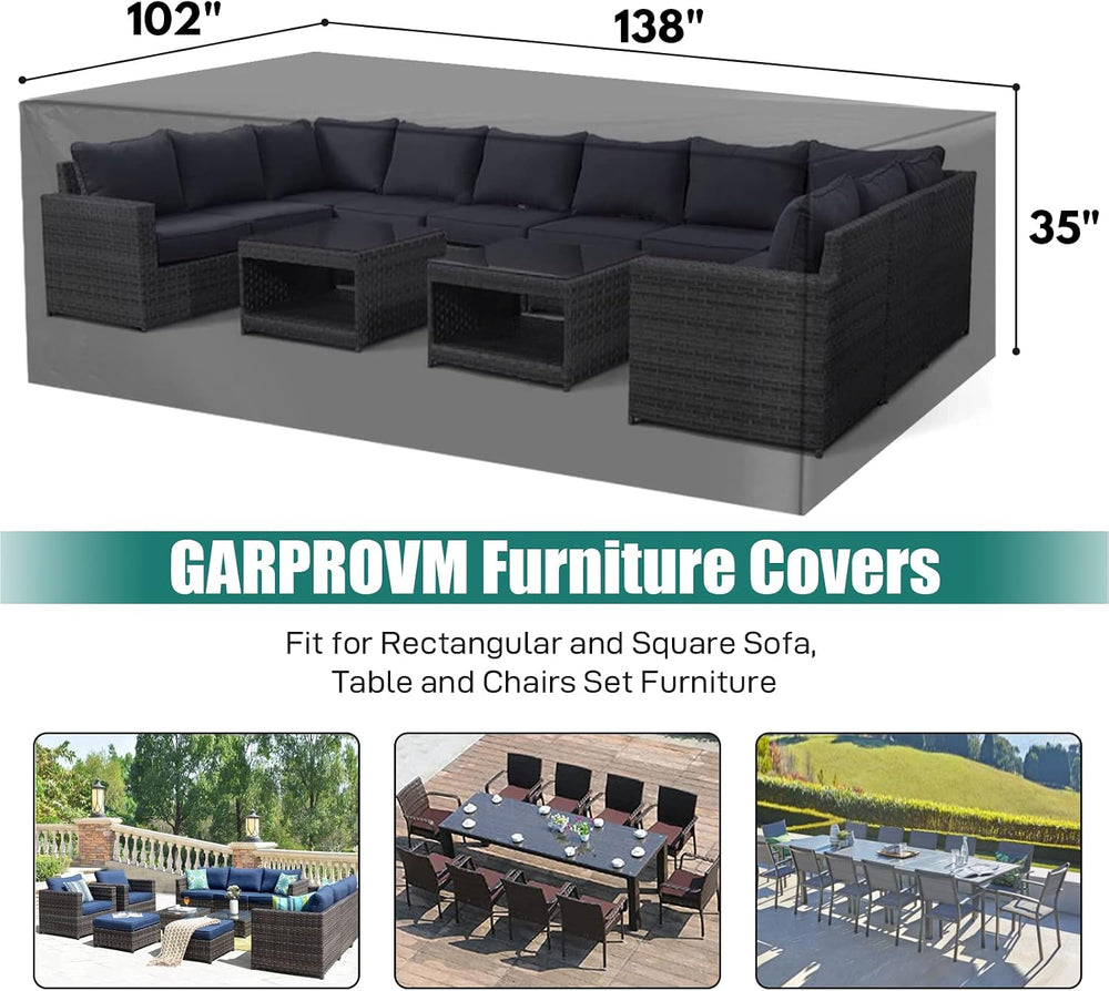 GARPROVM Large Patio Furniture Cover Waterproof, Outdoor Table Sofa Dining Se...