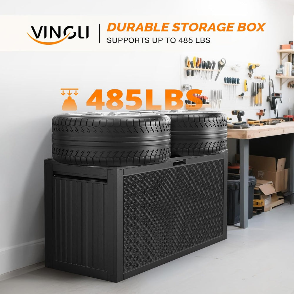 VINGLI 90 Gallon Lockable Durable Outdoor Storage Box, Black