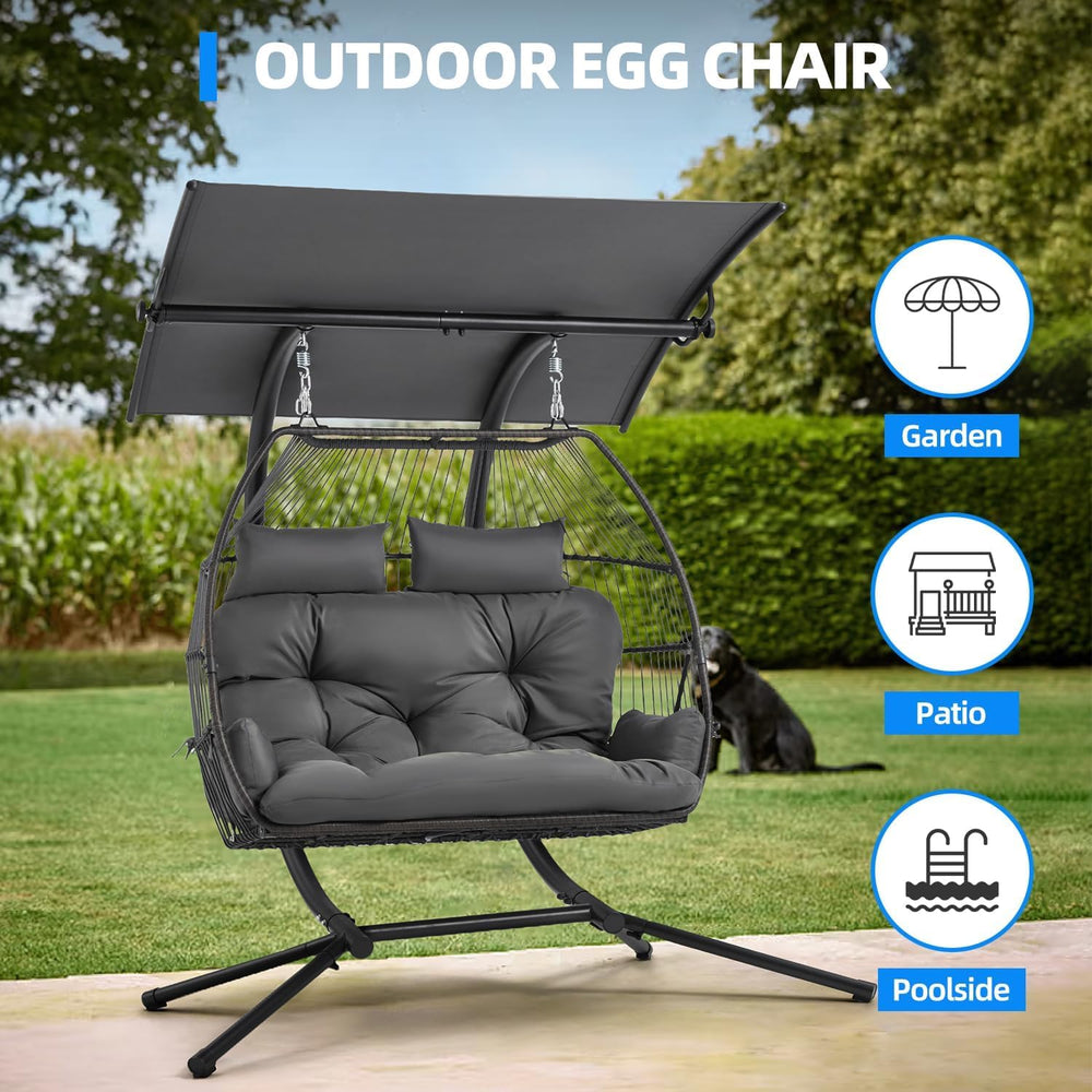 Oversized Hanging Swing Chair with Adjustable Canopy, Double Egg Chair, Hammo...
