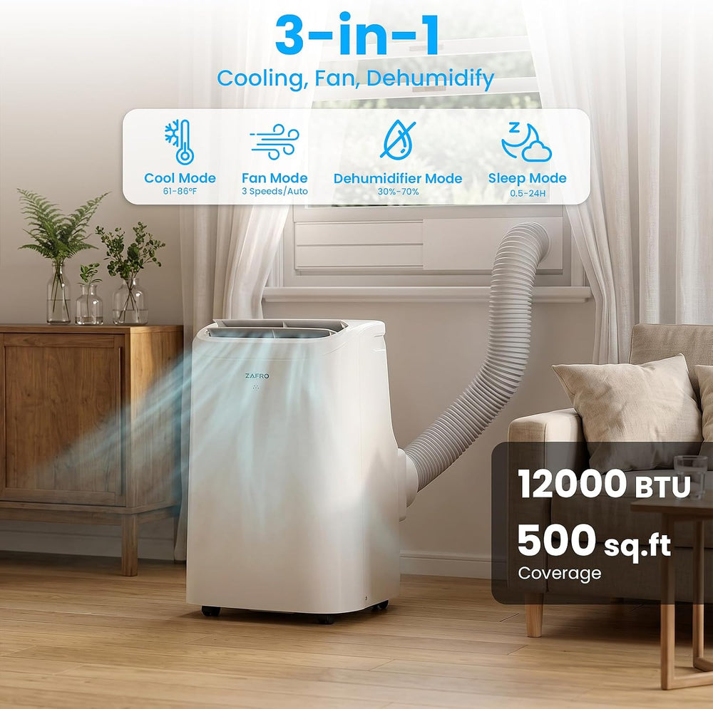 ZAFRO Portable Air Conditioner, 12000 BTU(8000 BTU SACC), 72H Drainage-free