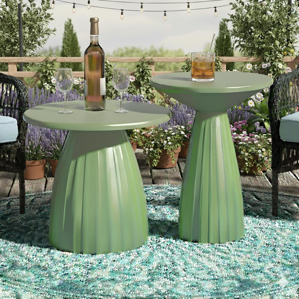 Round Small Patio Side Table Set of 2, Metal Steel Outdoor Side Table, Patio ...