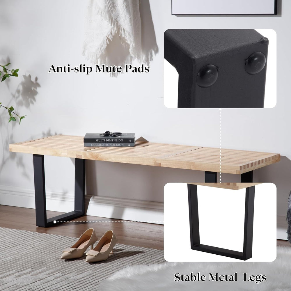 Wooden Dining Bench 55”Industrial Table Benches, Modern Entryway Bench Bedroo...