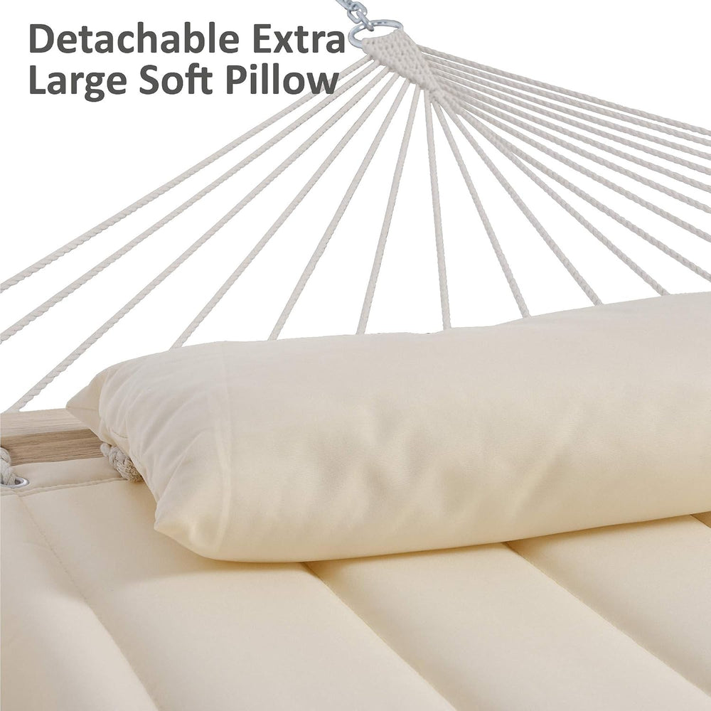 SUNCREAT Hammocks Double Hammock with 13.5 ft Wooden Stand, Hammock Cover, Ou...