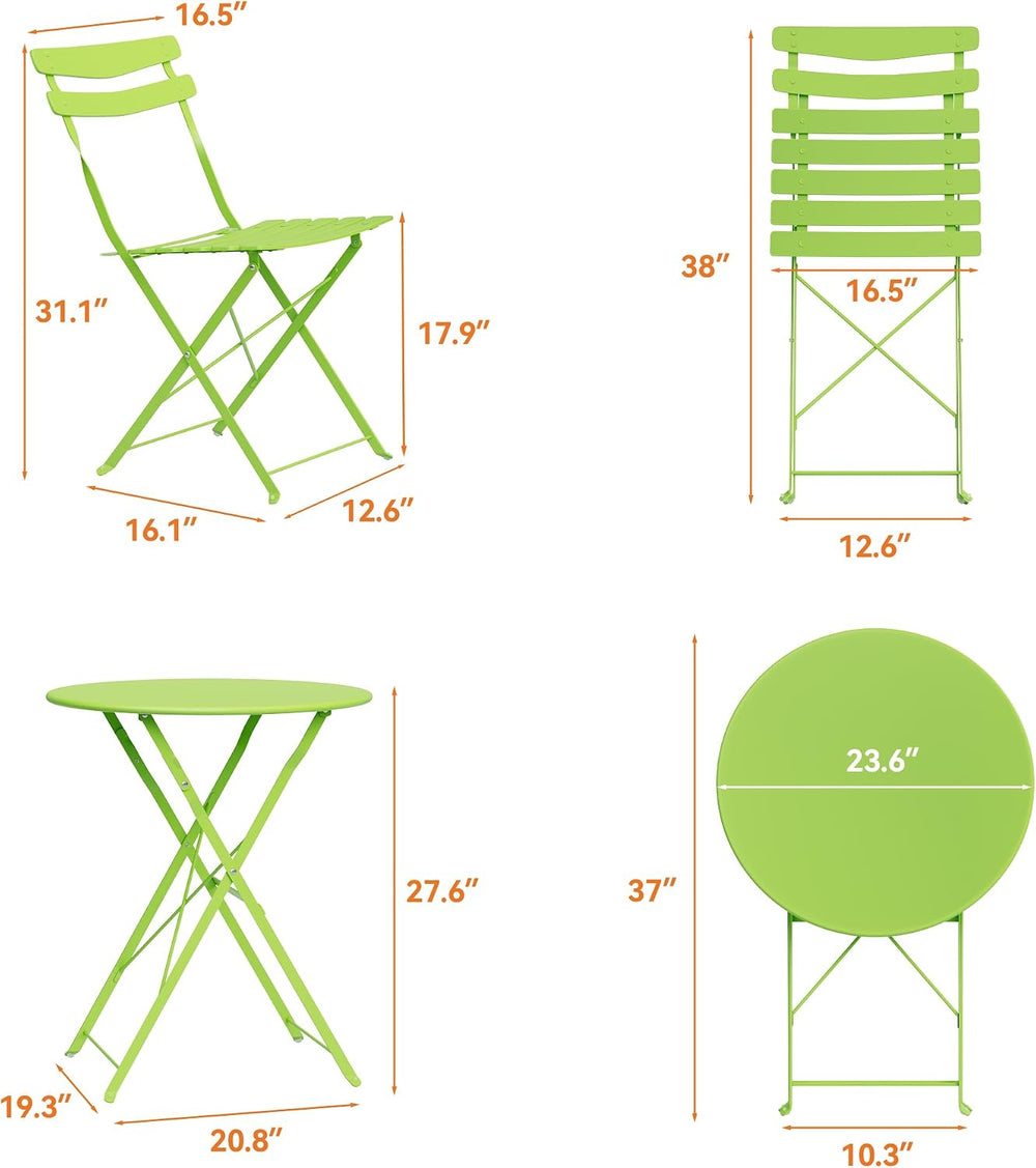 IDEALHOUSE Bistro Table and Chairs Set of 2, Folding Design, Grass Green