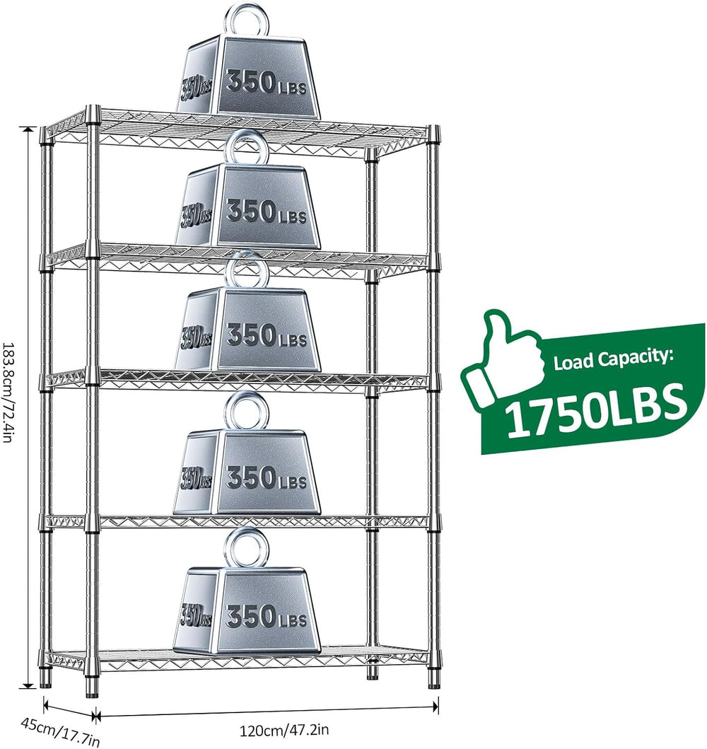 IZEUK 5-Tier Metal Storage Shelving Unit, Heavy Duty Chrome Wire Rack, Adjust...